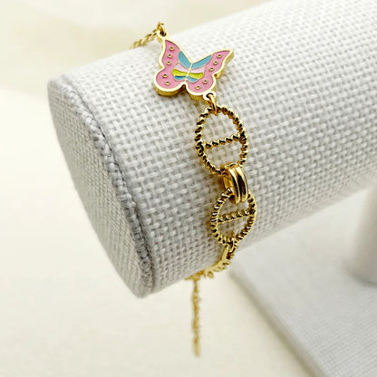 Classical Sweet Butterfly 304 Stainless Steel 14K Gold Plated Bracelets In Bulk