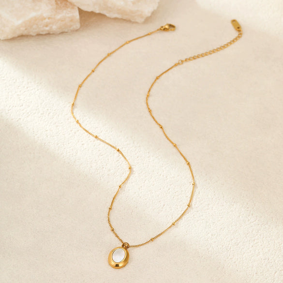 Clavicle Necklace Geometric White Shellfish Titanium Steel Electroplated Pendant Necklace