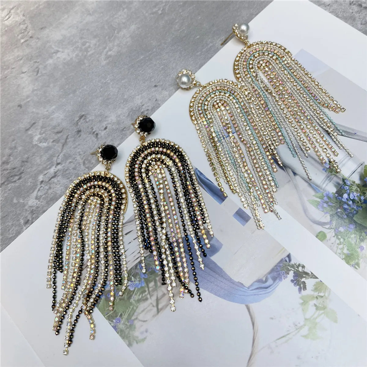 Claw Chain Multi-layer Full Rhinestone Tassel Earrings New Trendy Long Style Baroque Earrings Fairy Style