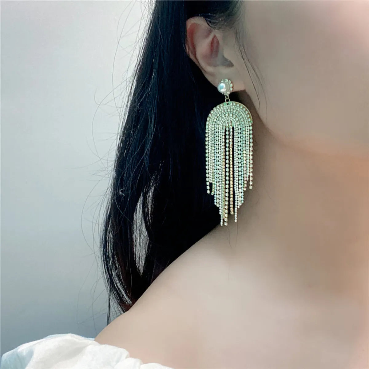 Claw Chain Multi-layer Full Rhinestone Tassel Earrings New Trendy Long Style Baroque Earrings Fairy Style