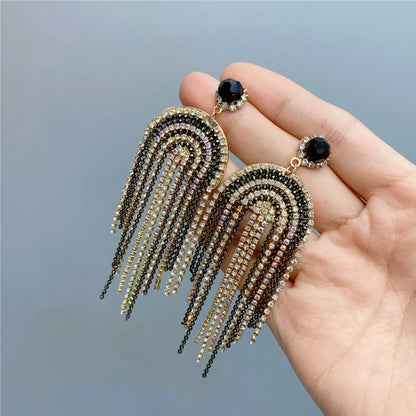 Claw Chain Multi-layer Full Rhinestone Tassel Earrings New Trendy Long Style Baroque Earrings Fairy Style