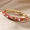 Cloisonné Bracelet With Colorful Lotus Painted Cut Out Double Layer Electroplated Jewelry