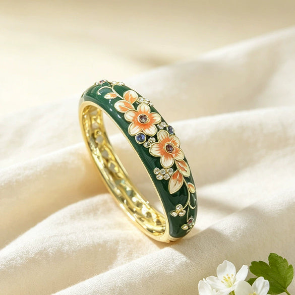 Cloisonné Butterfly And Flower Bracelet With Retro Painted Floral Motifs Decorative Jewelry Accessory