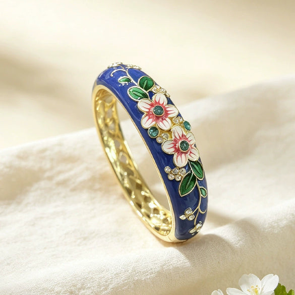 Cloisonné Butterfly And Flower Bracelet With Retro Painted Floral Motifs Decorative Jewelry Accessory
