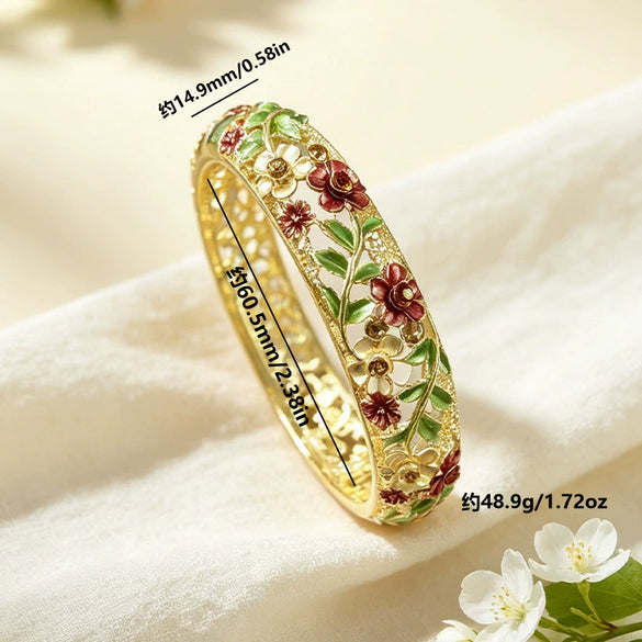 Cloisonné Enamel Bracelet With Openwork Floral Branches And Leaves Elegant Botanical Jewelry Accessory