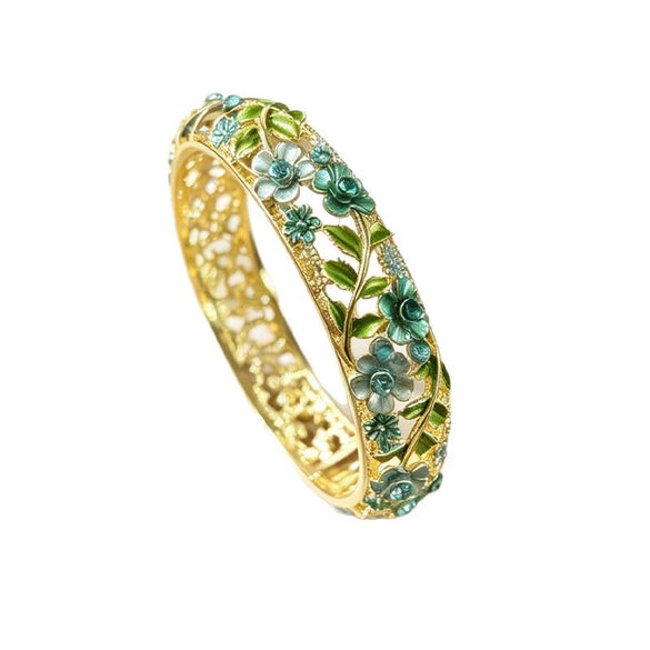 Cloisonné Enamel Bracelet With Openwork Floral Branches And Leaves Elegant Botanical Jewelry Accessory