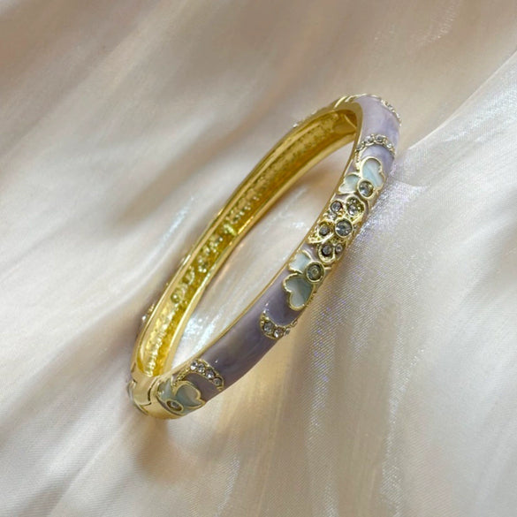 Cloisonné Enamel Openwork Oval Bangle Bracelet With Plated Finish For Elegant Decorative Jewelry