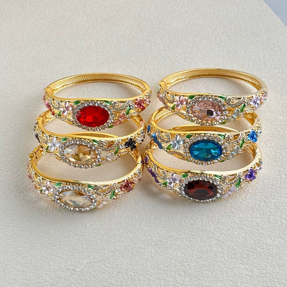 Cloisonné Filigree Openwork Bracelet With Enamel Floral Design And Diamondencrusted Details Plated Fashion Jewelry Accessory