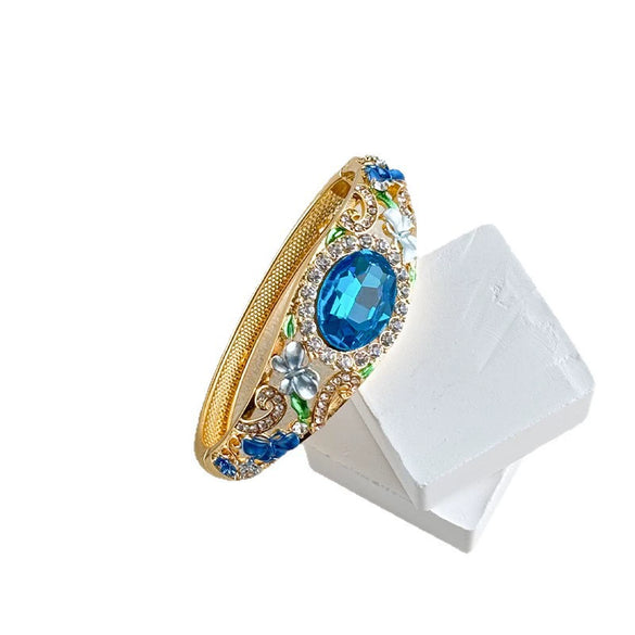 Cloisonné Filigree Openwork Bracelet With Enamel Floral Design And Diamondencrusted Details Plated Fashion Jewelry Accessory