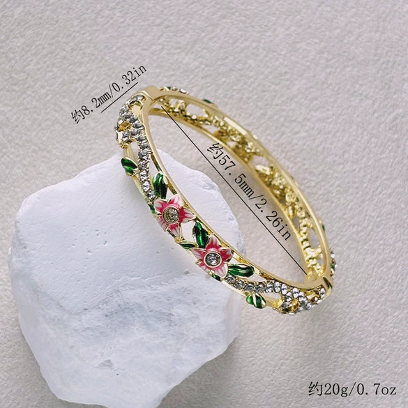 Cloisonné Openwork Floral Bracelet With Decorative Plated Finish Ethnic Style Jewelry Accessory