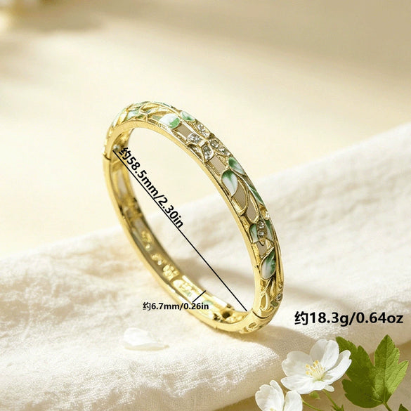 Cloisonné Willow Leaf Bracelet With Colorful Shaded Buckle Slim Floralinspired Plated Jewelry Accessory