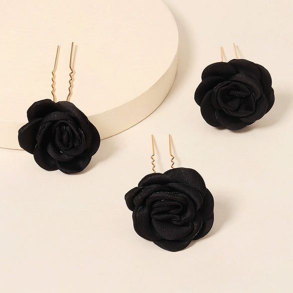 Cloth Artificial Flower Hairpin For Women Red Peony Rose Bridal Hair Jewelry Ushaped Floral Headdress Individually Packaged