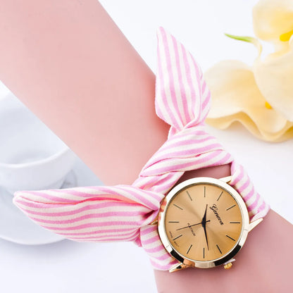 Cloth Belt Watch Gauze Striped Cloth Belt Fashion Watch