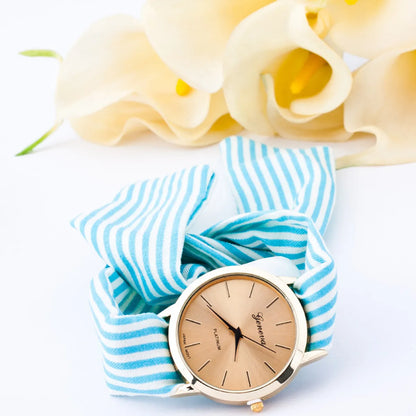 Cloth Belt Watch Gauze Striped Cloth Belt Fashion Watch