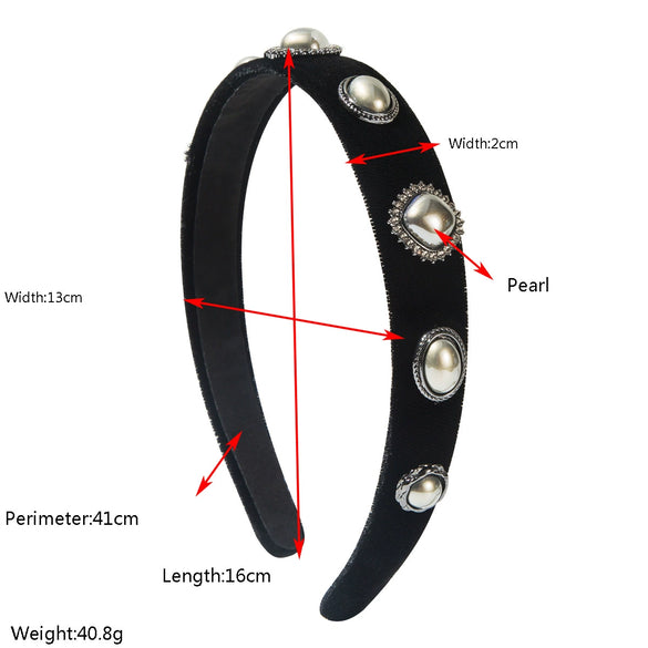 Cloth Hairband With Pearls Rhinestones Diamond Design Simple Style Hair Accessory