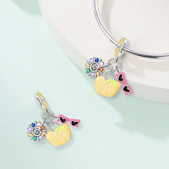 Cocktail Bag Charm Beads Diy Accessories Bracelet Copper Silver Plated Dripping Oil Style For Women