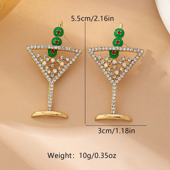 Cocktail Glass Shaped Women's Earrings With Olive Accents Geometric Electroplated Zinc Alloy Jewelry