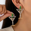 Cocktail Glass Shaped Women's Earrings With Olive Accents Geometric Electroplated Zinc Alloy Jewelry