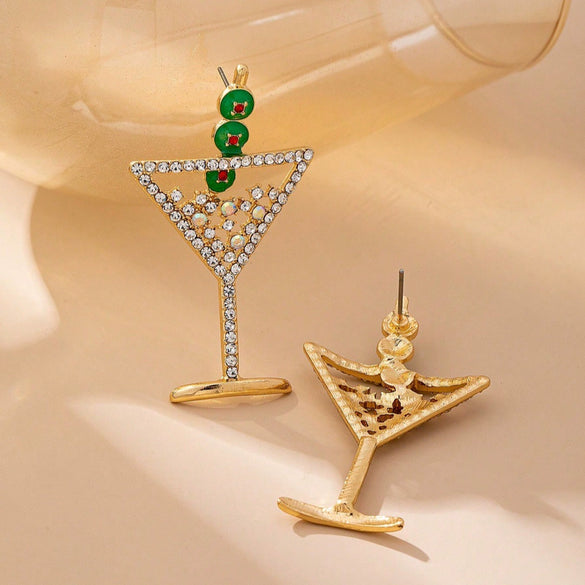 Cocktail Glass Shaped Women's Earrings With Olive Accents Geometric Electroplated Zinc Alloy Jewelry