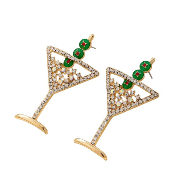 Cocktail Glass Shaped Women's Earrings With Olive Accents Geometric Electroplated Zinc Alloy Jewelry
