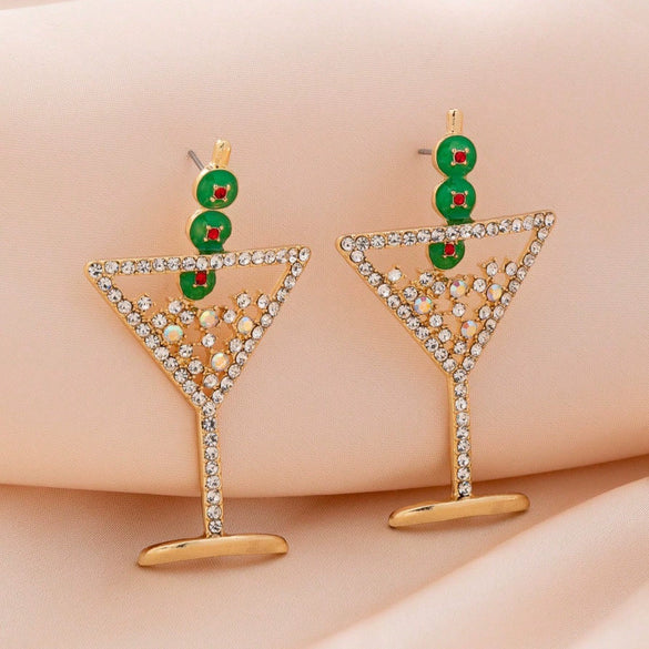 Cocktail Glass Shaped Women's Earrings With Olive Accents Geometric Electroplated Zinc Alloy Jewelry