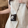 Coconut Shell Handwoven Geometric Crossbody Mini Bag With Wooden Beads And Clavicle Chain For Women