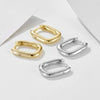 Cold Retro Geometric Smooth Oval U Shaped Sterling Silver Earrings For Women With Diamond Inlay