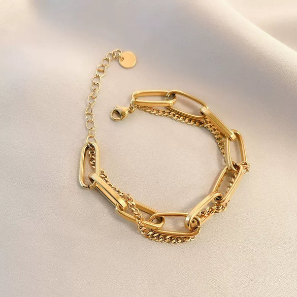 Cold Style Fashion Thick Chain Titanium Steel Bracelet With Geometric Design And Electroplating Treatment For Women