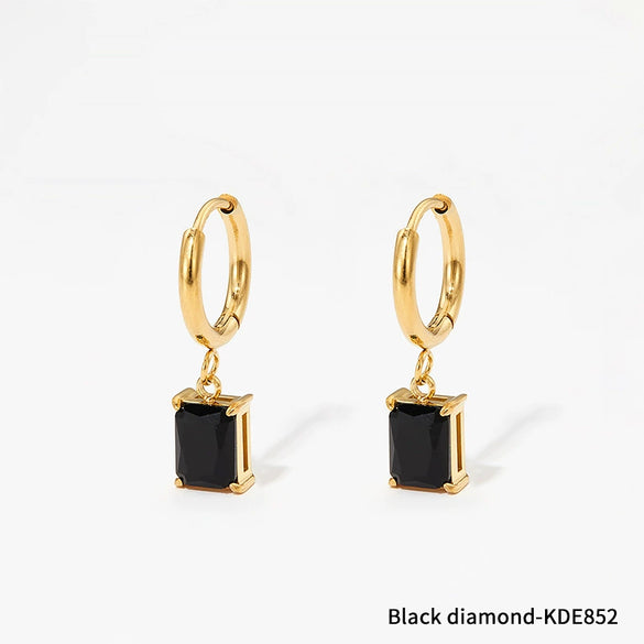 Cold Style Geometric Simple Compact Gold Stainless Steel Zircon Earrings For Women With Electroplating