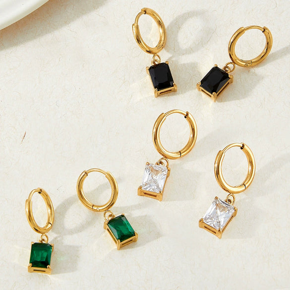 Cold Style Geometric Simple Compact Gold Stainless Steel Zircon Earrings For Women With Electroplating