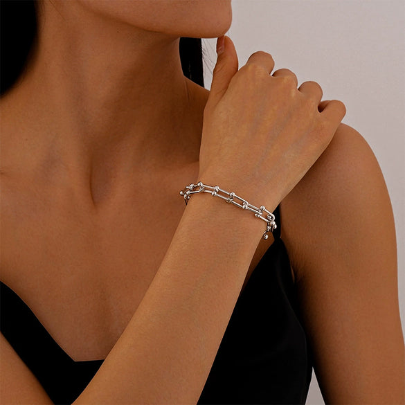 Cold Style Horseshoe Buckle Chain Bracelet Alloy Electroplated Geometric