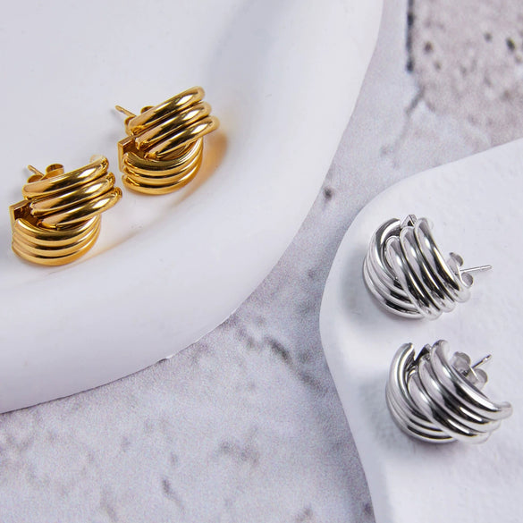 Cold Style Multilayer Cross Titanium Steel Geometric Earrings With Electroplating