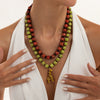 Color Blocked Beaded Necklace With Retro Giraffe Alloy Pendant Geometric Layered Handmade Jewelry For Women