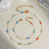 Color Crystal Chain Necklace Bracelet Suit Stainless Steel Jewelry For Women With Cylindrical Pattern And Pvd Furnace Vacuum Real Gold Plating