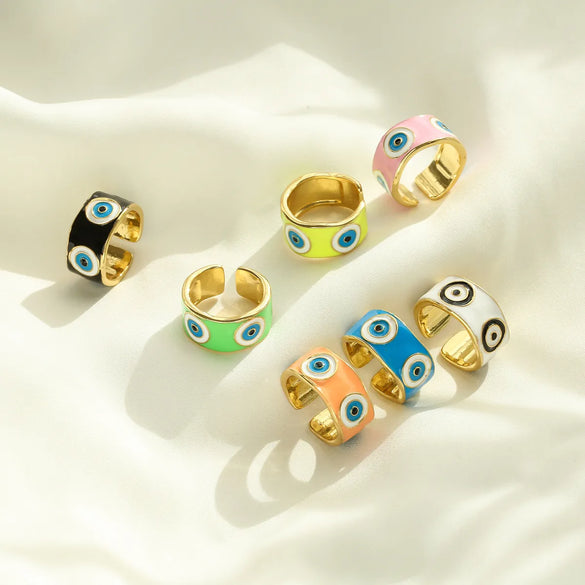 Hecheng Ornament Colorful Oil Necklace Eye Ring Devil'S Eye Opening Ring Adjustable Ornament