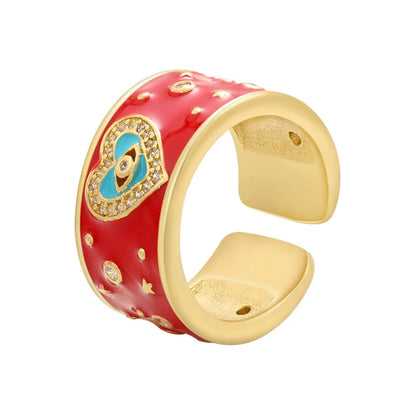 Color Drop Oil Micro Inlaid Ring Peach Heart Eye Pattern Heart Opening Ring