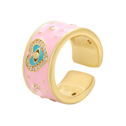 Color Drop Oil Micro Inlaid Ring Peach Heart Eye Pattern Heart Opening Ring