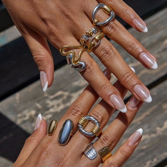 Color Matching Ring Titanium Steel Non Fading Women's Jewelry With Geometric Shape And Electroplating Process
