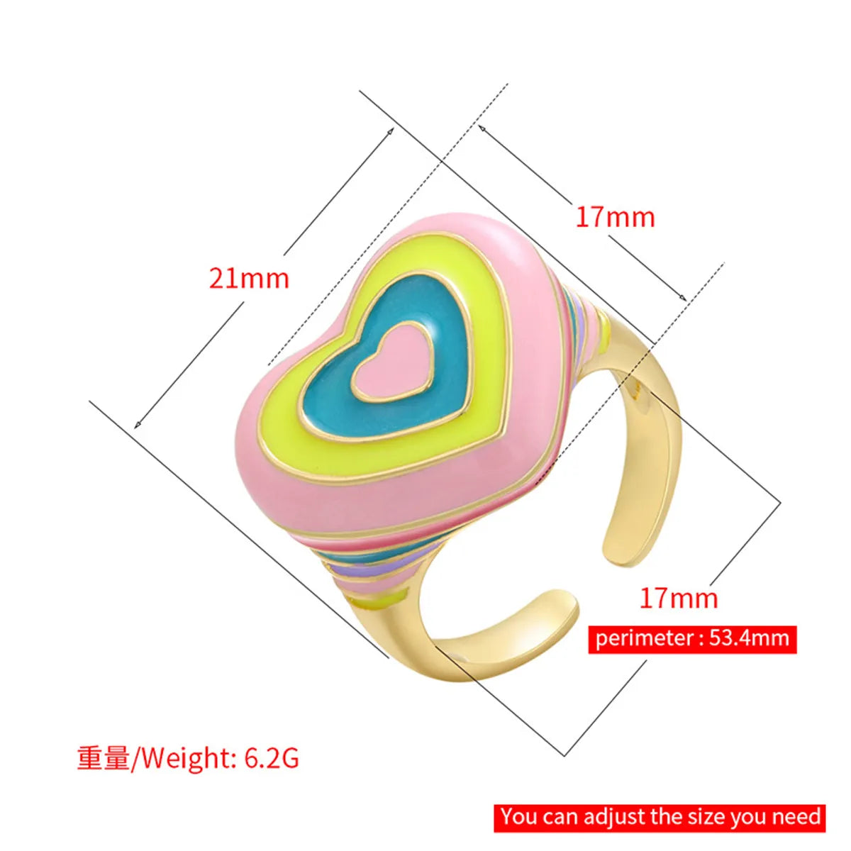 Color Peach Heart Ring Rainbow Open Ring