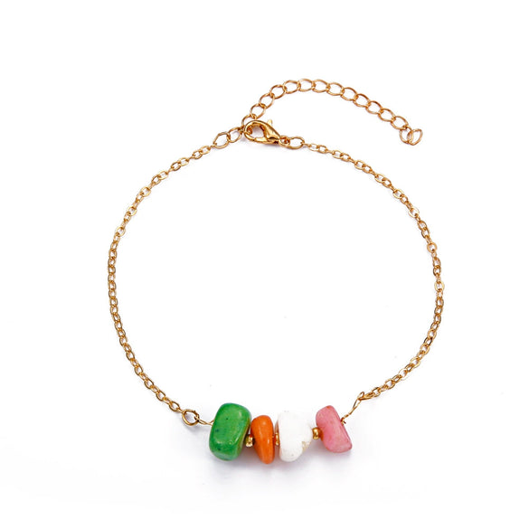 Color Stone Anklet And Metal Pendant Bracelet With Geometric Pattern For Women Bohemian Ethnic Style Beach Chain