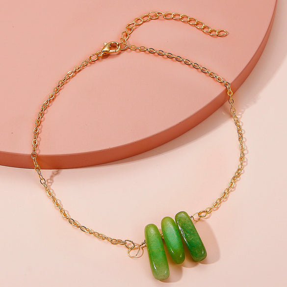 Color Stone Anklet And Metal Pendant Bracelet With Geometric Pattern For Women Bohemian Ethnic Style Beach Chain