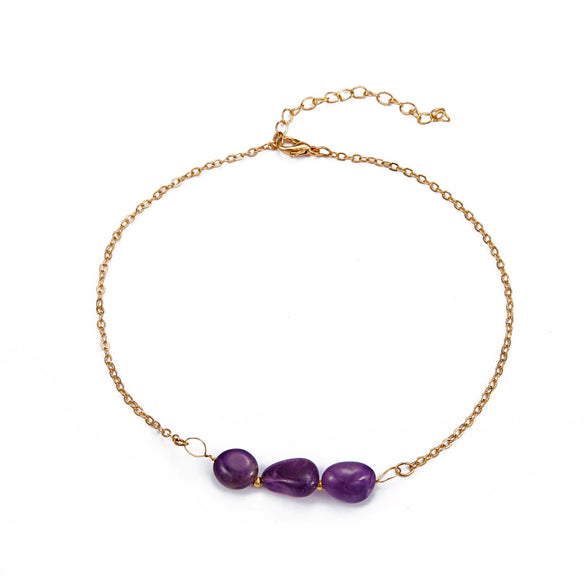 Color Stone Anklet And Metal Pendant Bracelet With Geometric Pattern For Women Bohemian Ethnic Style Beach Chain