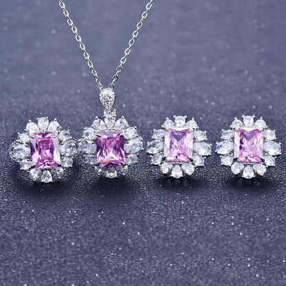 Color Treasure Set  Yellow Diamond Topaz Blue Argyle Pink Square Diamond Ring Earrings Pendant