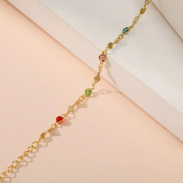 Color Zircon Adjustable Gold-Plated Anklet Wholesale Gooddiy