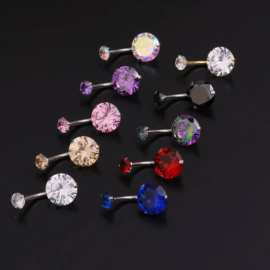 Color Zircon Belly Button Nail Stainless Steel Double Head Round Zircon Umbilical Nail