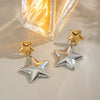 Colorblocked Gold Fivepointed Star Women's Stainless Steel Earrings With Electroplating