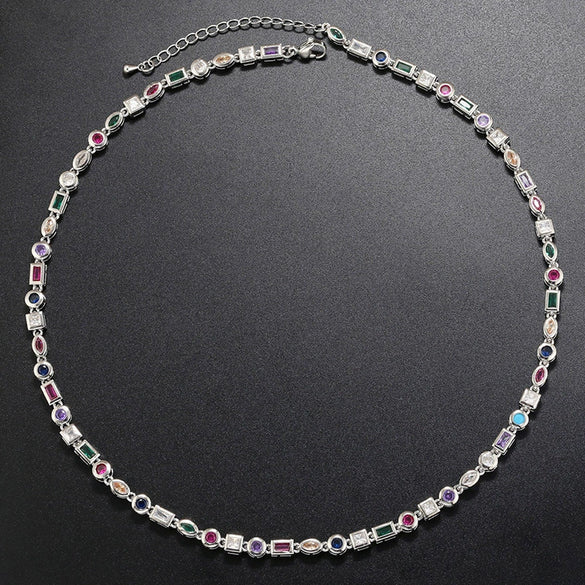 Colored Diamond Copper Zircon Chain Sweet Style Irregular Geometric Bracelet Necklace For Women With Electroplating