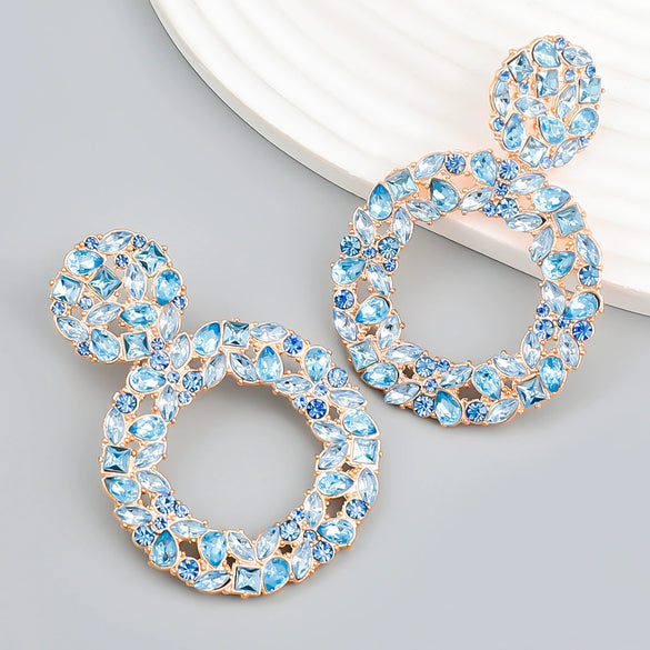Colored Diamond Earrings Alloy Geometric Style Trendy Women's Multi Layer Exaggerated