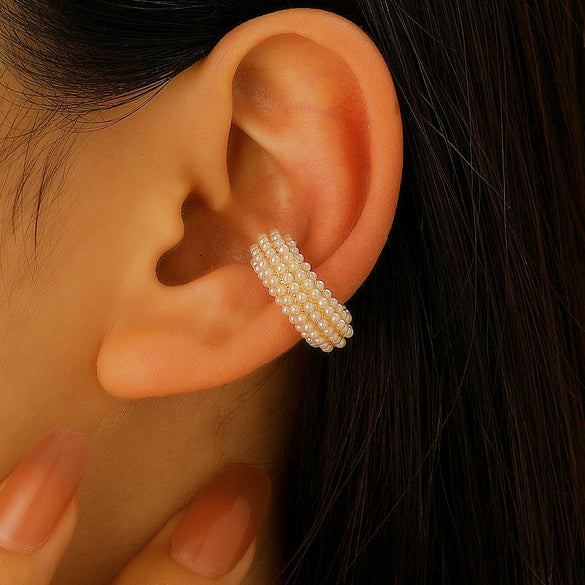 Colored Diamond Pearl C Shaped Copper Ear Bone Clip Without Piercing For Women Geometric Pattern Set With Diamonds