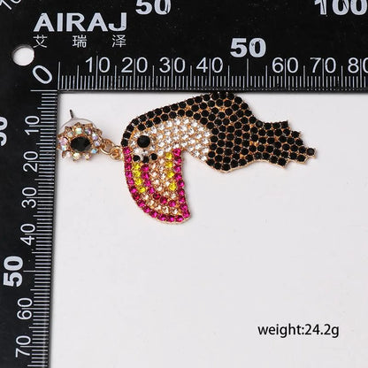 Colored Diamond-studded Woodpecker Stud Earrings Nhjj154488